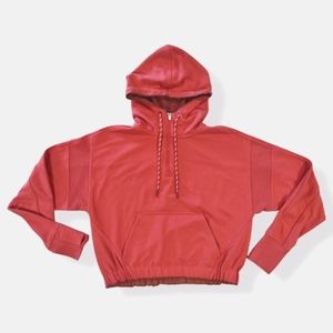 Athleta Quarter Zip Oversized Cropped Hoodie in Coral Women's Size XS
